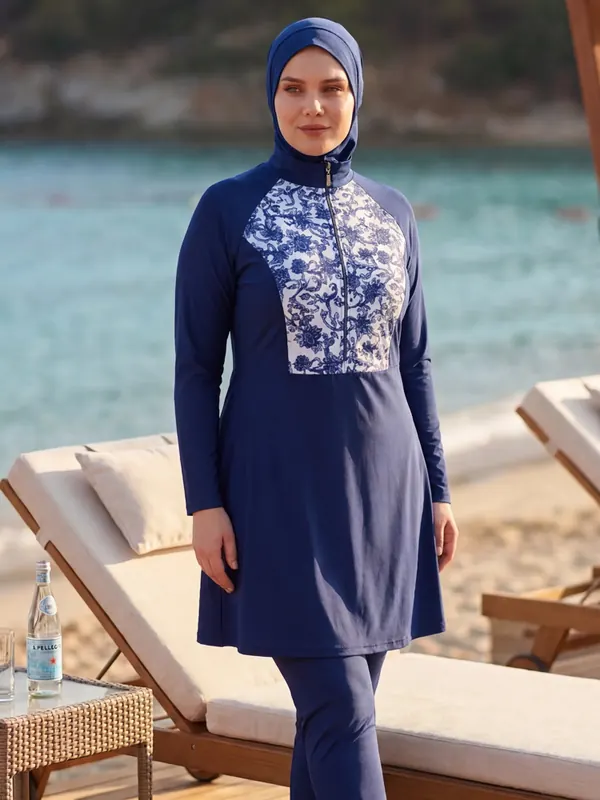 Büyük Beden Yarı Fermuarlı Tesettür Mayo
